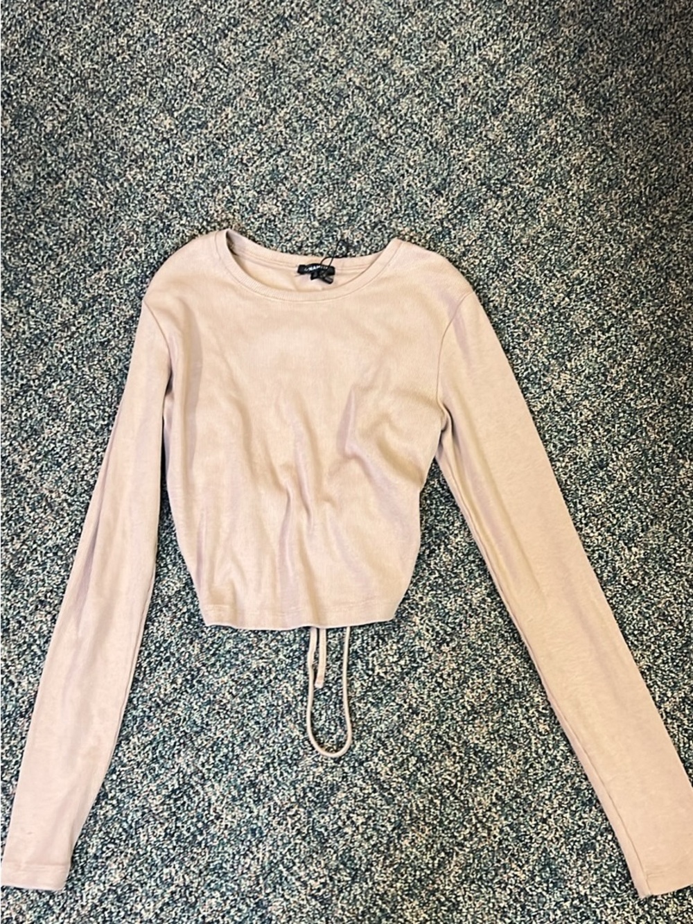 Dynamite beige long sleeve tie back crop top
